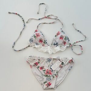 Girls’ Floral Bikini with Crochet Detail